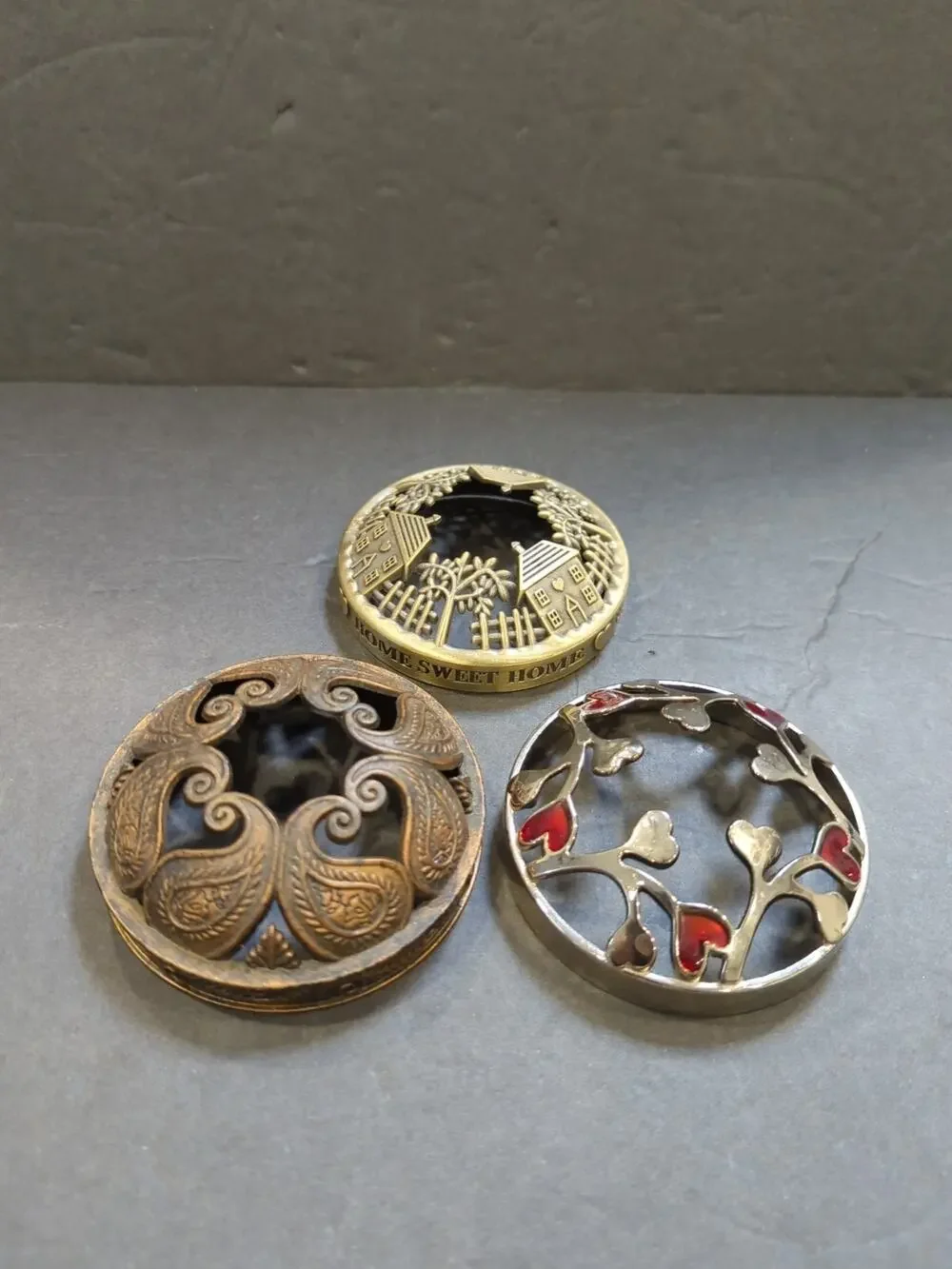 Lot Of 3 Yankee Candle Illuma Lid Topper HEART, HOME SWEET HOME & PAISLEY DESIGN
